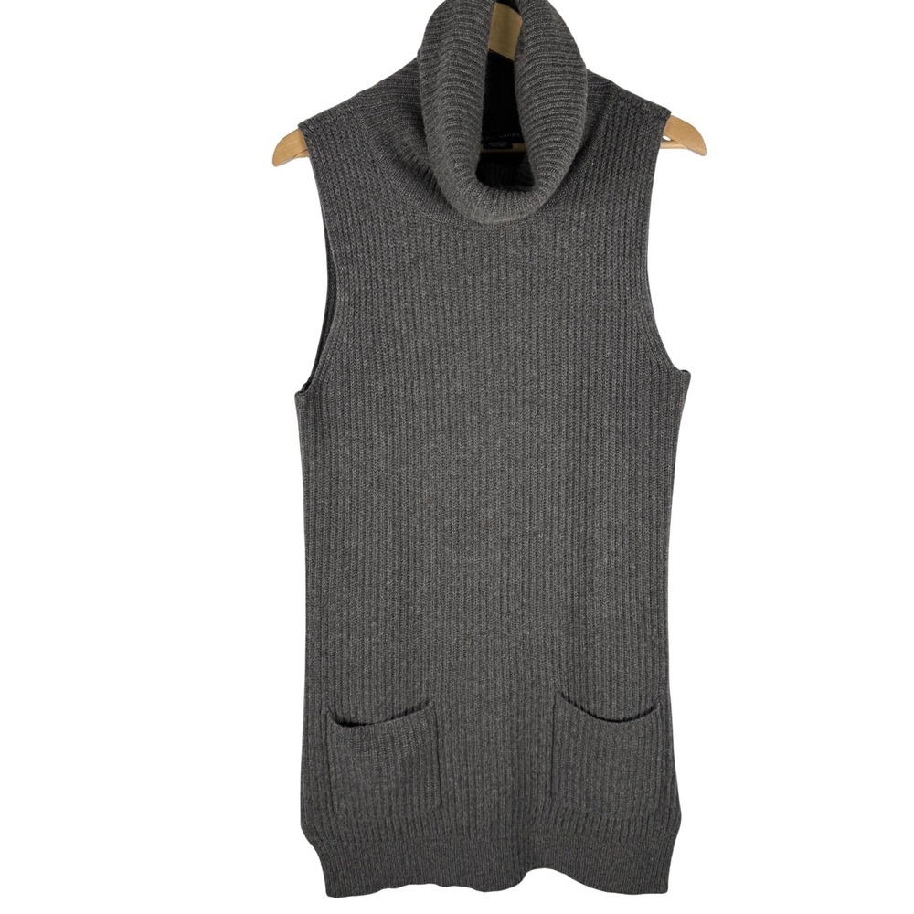 Ralph Lauren Cashmere Wool Turtleneck Dress Women M Sleeveless Ribbed Tunic Gray